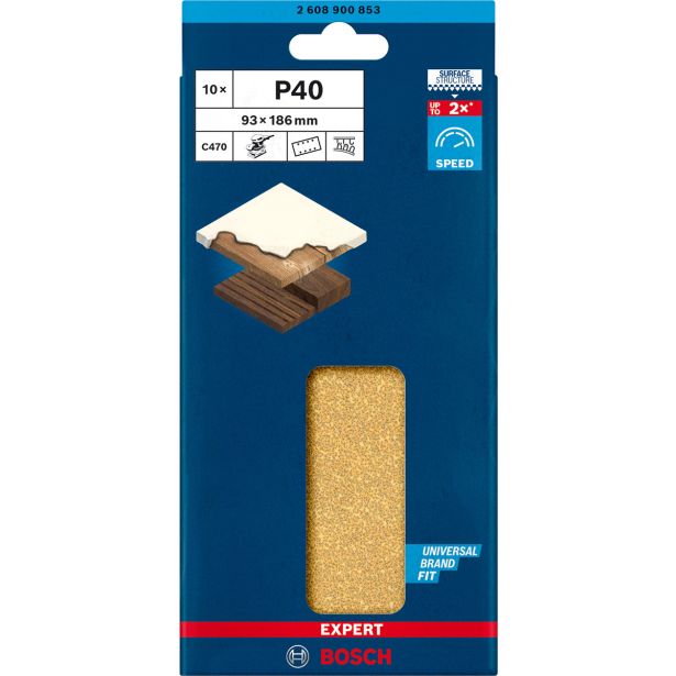 10-DELNI KOMPLET BRUSNIH PAPIRJEV Z 8 LUKNJAMI EXPERT C470 ZA EKSCENTRIČNE BRUSILNIKE, 93 X 186 MM, G 40