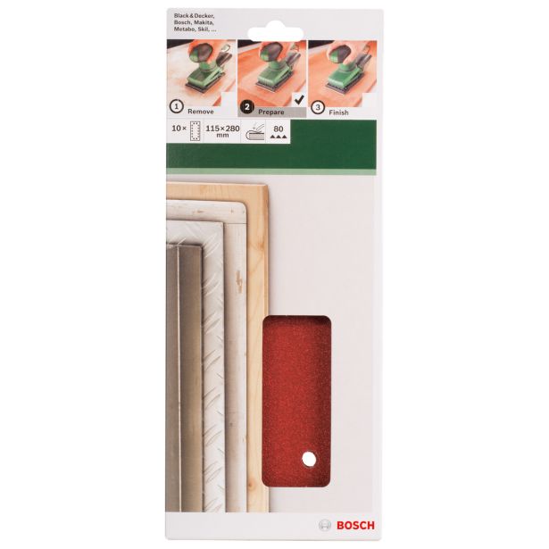 SAMOPRITDILNI BRUSNI LIST BOSCH 10-DELNI SET C430 RDEČ 115X280 MM G80 14 LUKENJ