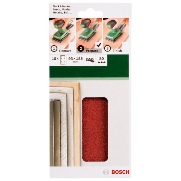SAMOPRITDILNI BRUSNI LIST BOSCH 10-DELNI SET C430 RDEČ 93X185 MM K80 8 LUKENJ