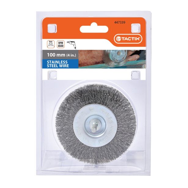 KROŽNA ŽIČNA ŠČETKA TACTIX 100MM INOX 0.30MM OS 6MM