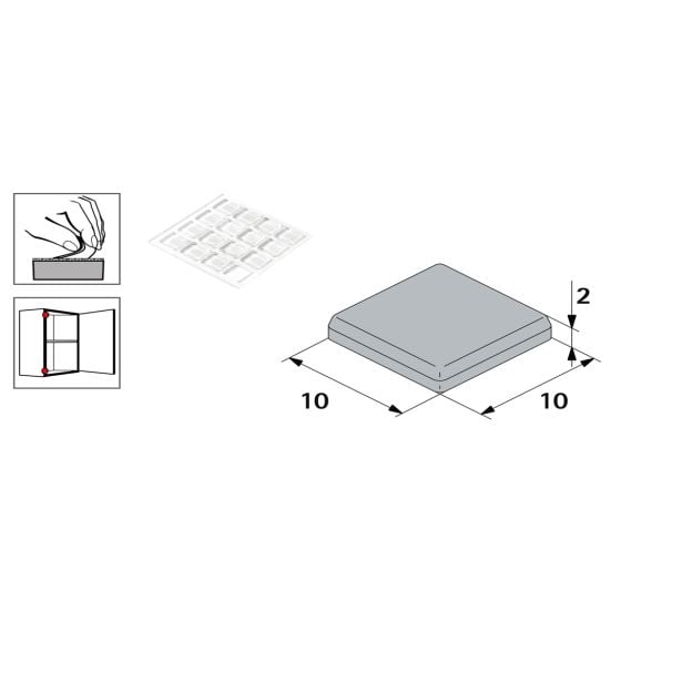 BLAŽILEC VRAT HETTICH DIY 10X10X2, SAMOLEPJIV, PROZOREN, V ZAVOJU JE 16 KOS
