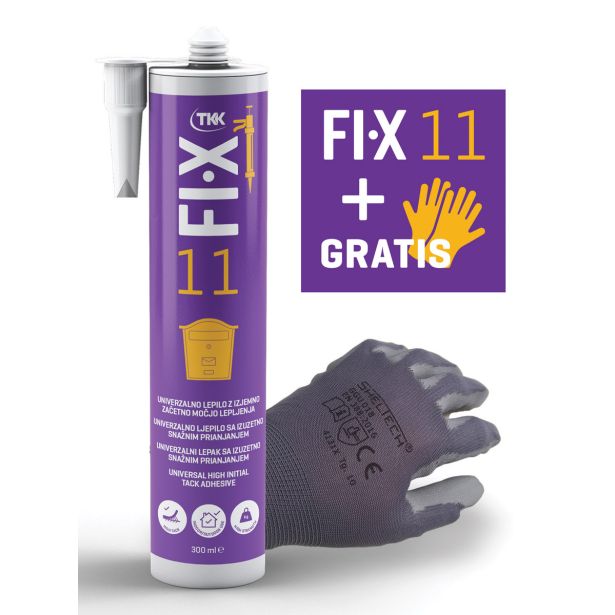 UNIVERZALNO MONTAŽNO LEPILO TKK FIX 11 300 ML IZJEMNA ZAČETNA MOČ + GRATIS ROKAVICE