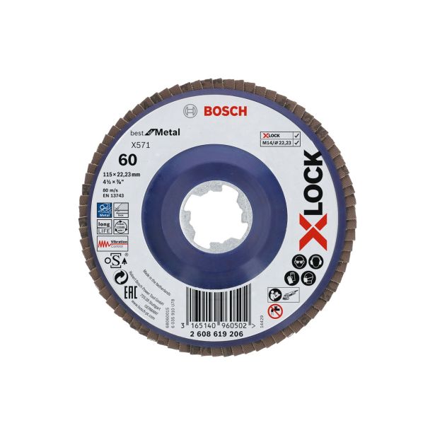 RAVNI BRUSNI LAMELNI DISK BOSCH 115X22.23MM G60 X-LOCK X571 ZA KOVINO