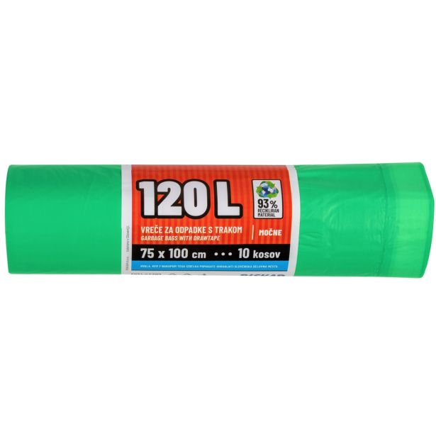 VREČKE ZA SMETI PISKAR 120 L S TRAKOM V ROLI 10/1 75X100 CM