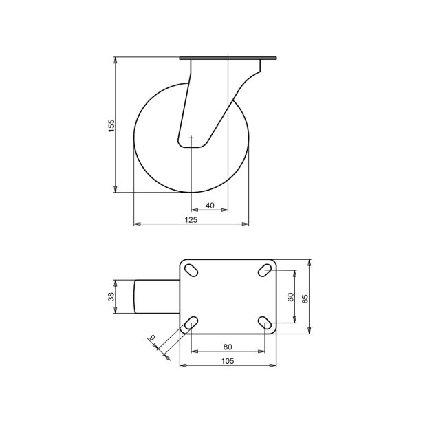 KOLO Z GIBLJIVO VILICO LIV-KOLESA 125 MM GIISO PP VA ČR 2-662 ISO