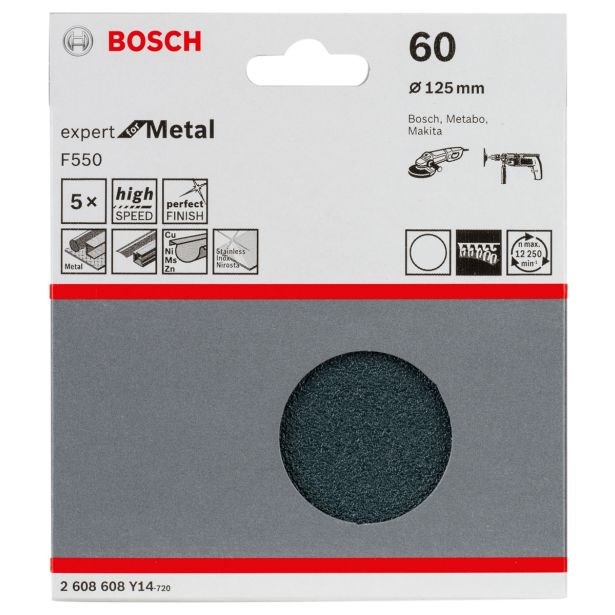 SAMOPRITRILNI BRUSNI DISK BOSCH 5- DELNI SET F550 MODER 125MM BREZ LUKENJ P60