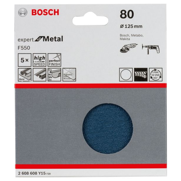 SAMOPRITRILNI BRUSNI DISK BOSCH 5- DELNI SET F550 MODER 125MM BREZ LUKENJ P80