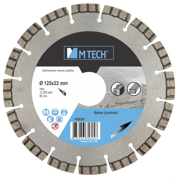 DIAMANTNA REZALNA PLOŠČA MTECH 125X22X10 MM ARMIRAN BETON, GRANIT