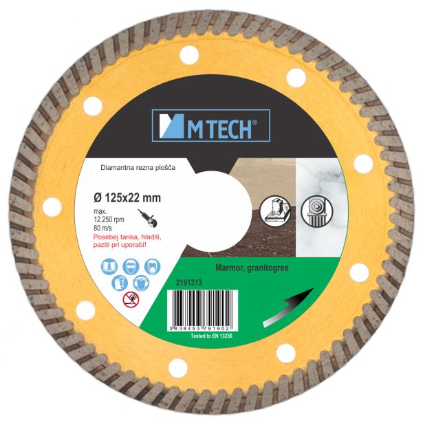 DIAMANTNA REZALNA PLOŠČA MTECH 125X22X7 MM EXTRA TANKA GRANITOGRES, MARMOR
