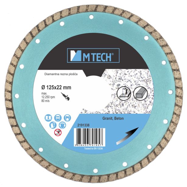 DIAMANTNA REZALNA PLOŠČA MTECH 125X22X7 MM GRANIT BETON S.OPEKA CEVI