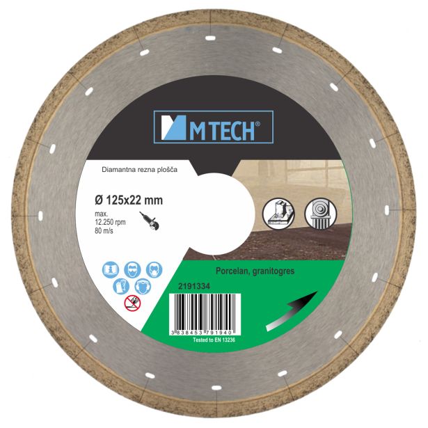 DIAMANTNA REZALNA PLOŠČA MTECH 125X22X7 MM GRANITOGRES, PORCELAN