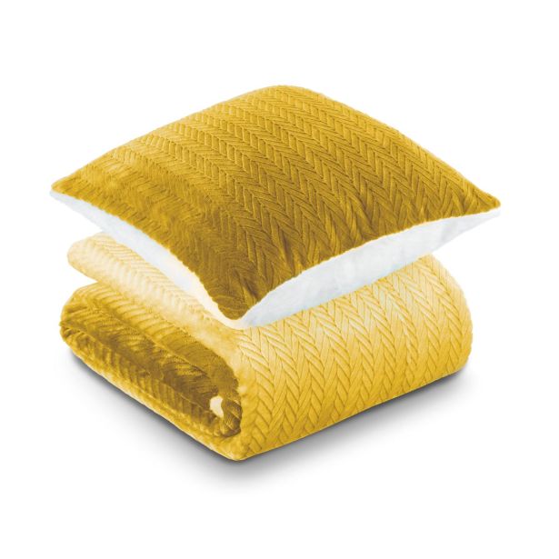 DEKORATIVNA ODEJA DORMEO 130X190 IN VZGLAVNIK ZLATA WARM HUG