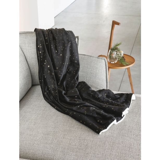 DEKORATIVNA ODEJA SIRETESSILE 150X200 CM Z ZVEZDICAMI BELA/ČRNA