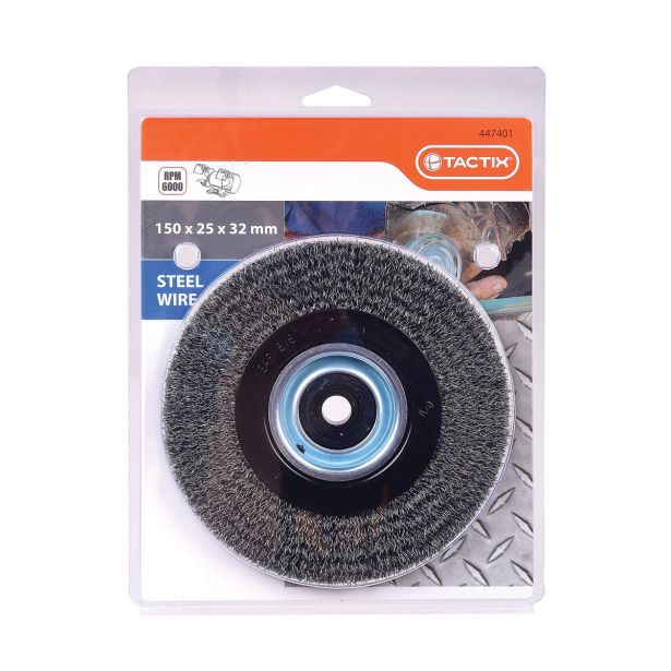 KROŽNA ŽIČNA ŠČETKA TACTIX 150X25X32MM Z REDUC.VLOŽ. FE ŽICA 0.30MM