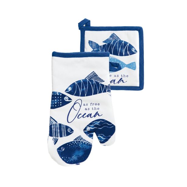 PRIJEMALKA AMO LA CASA 17X17 IN ROKAVICA 18X30CM MORSKI MOTIV