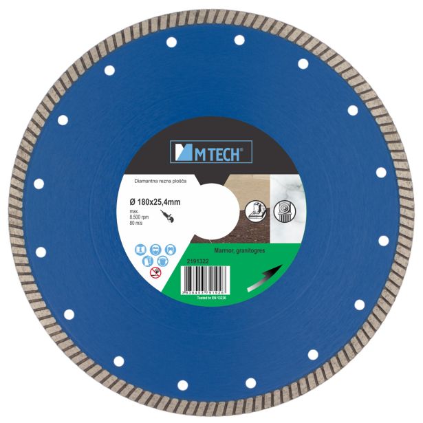 DIAMANTNA REZALNA PLOŠČA MTECH 180X25.4/22MM EXTRA TANKA GRANITOGRES, MARMOR