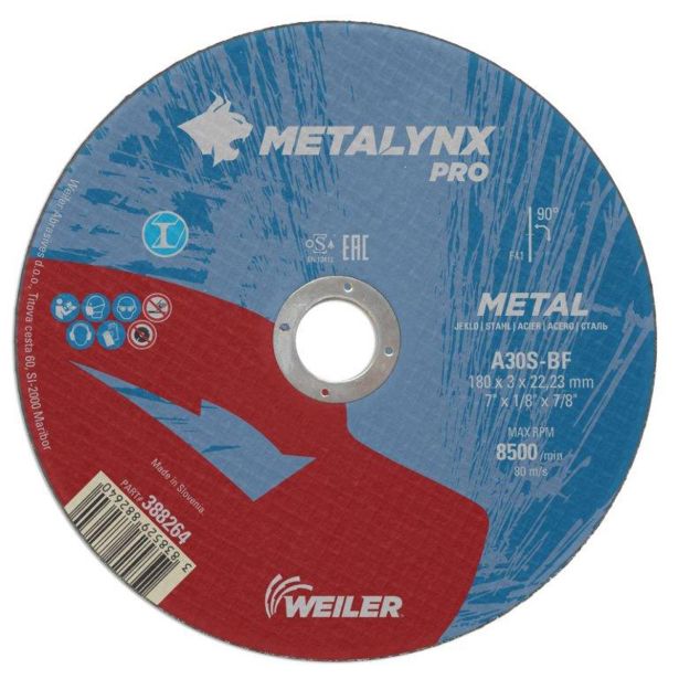 REZALNA PLOŠČA ZA JEKLO METALYNX 180X3X22.23 MM A30S-BF