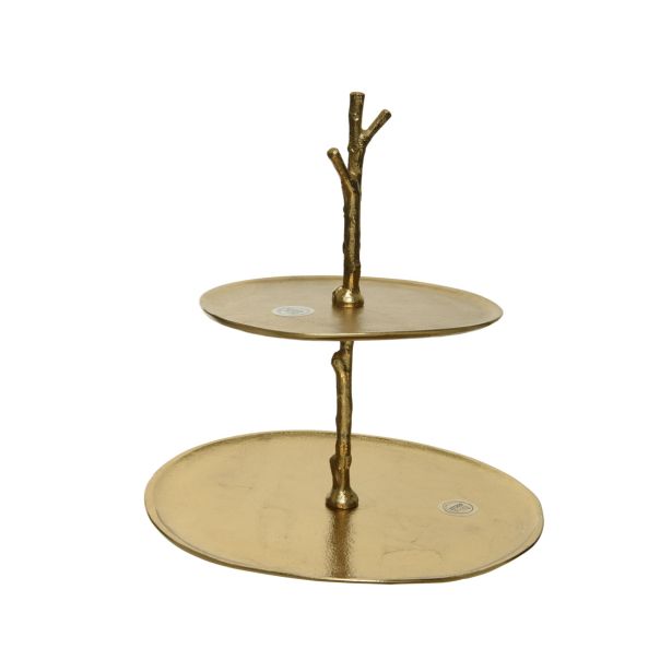 SERVIRNI KROŽNIK 18.5X38 CM DVA NIVOJA ZLAT ORGANSKA OBLIKA