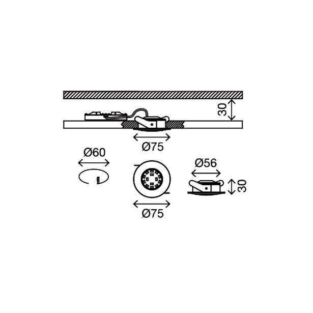 VGRADNA STROPNA SVETILKA PRISMA 1X5W LED, FI=75 MM KROM, OKR., IP44