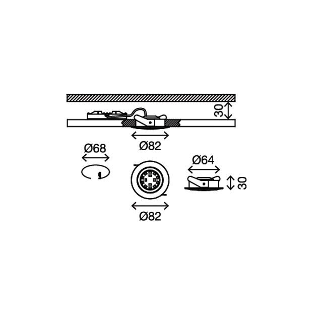 VGRADNA STROPNA SVETILKA PRISMA 1X5W LED,FI=82MM,GIBLJIVA KROM, OKR., IP23