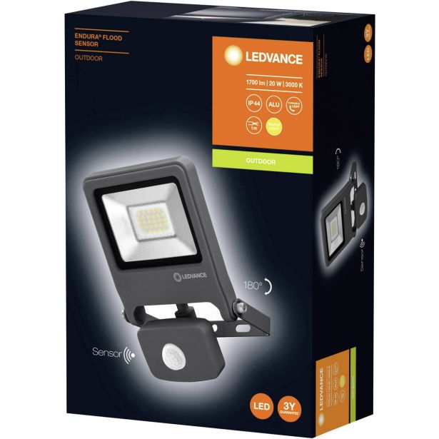 LED ZUNANJI REFLEKTOR LEDVANCE 20W ENDURA FLOOD DG WW TEMNO SIVI S SENZORJEM