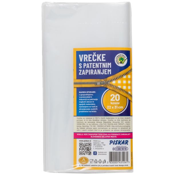 GOSPODINJSKA VREČKA PISKAR 22X31 CM Z ZADRGO 20/1