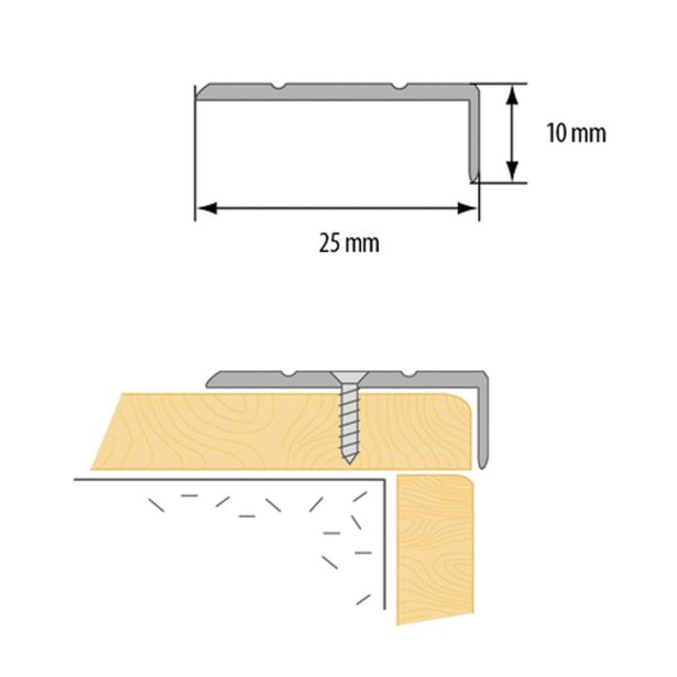 STOPNIŠČNI ALU PROFIL CEZAR 25X10MM 2.5M ZLAT