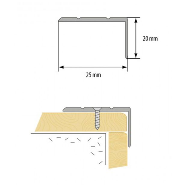 STOPNIŠČNI ALU PROFIL CEZAR 25X20MM 2.5M ZLAT