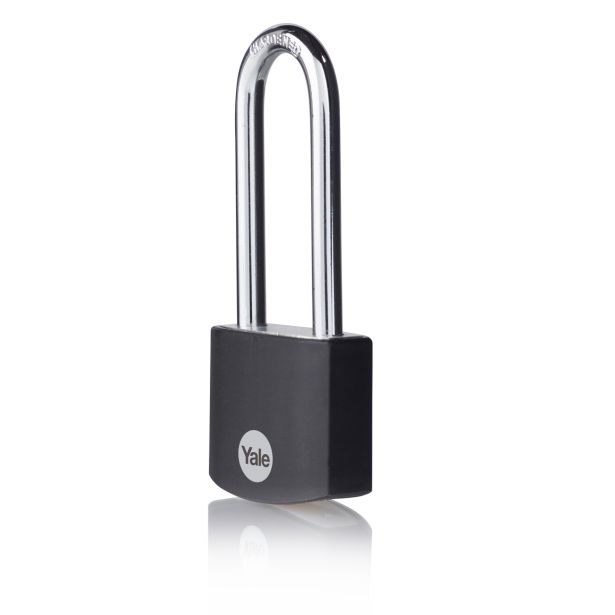 CILINDRIČNA OBEŠANKA 38 MM Z DOLGIM LOKOM 56 MM, ALU-ČRNA, YALE STANDARD S 3 KLJUČI, EN 12320:2012 - VARNOSTNI RAZRED 1