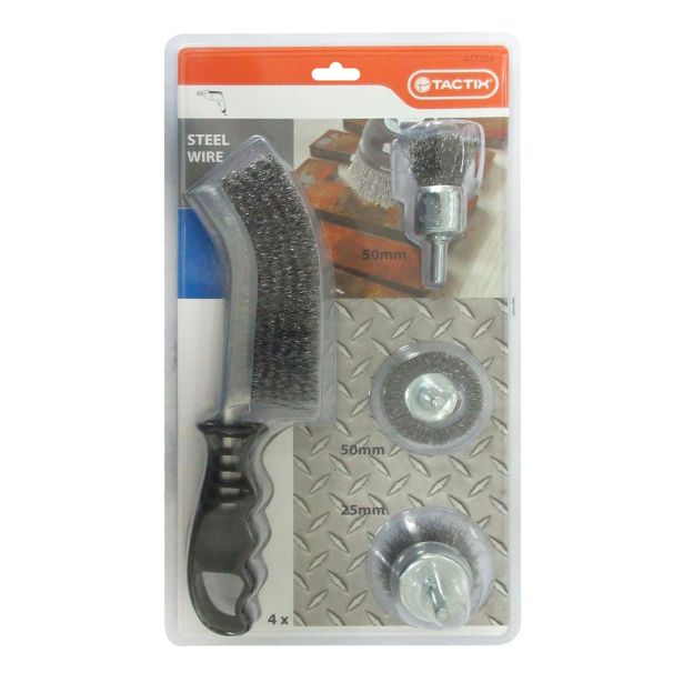 KROŽNA ŽIČNA ŠČETKA TACTIX 4-DELNI SET ŽIČNIH ŠČETK