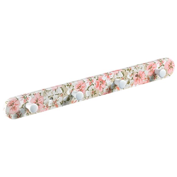 PVC OBEŠALNIK HETTICH DIY ZA NA VRATA, 380X40X30 MM, 4 KLJUKE, DEKOR ROŽA