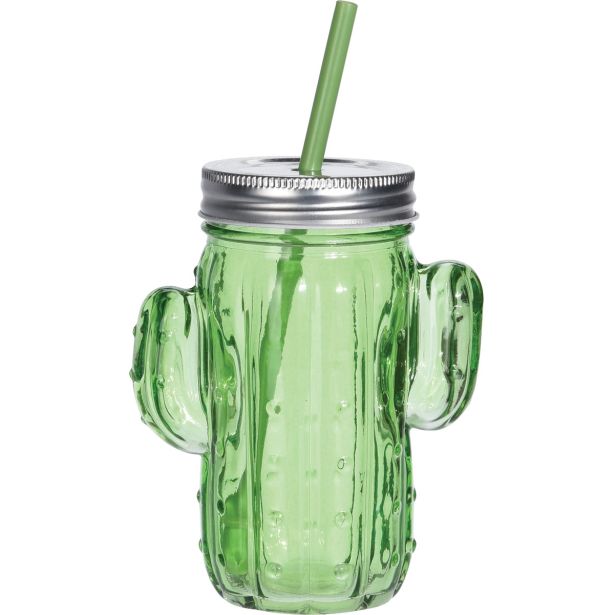 KOZAREC ZA DRUGE PIJAČE EH 400 ML S SLAMICO KAKTUS TRANSPARENT/ZELEN