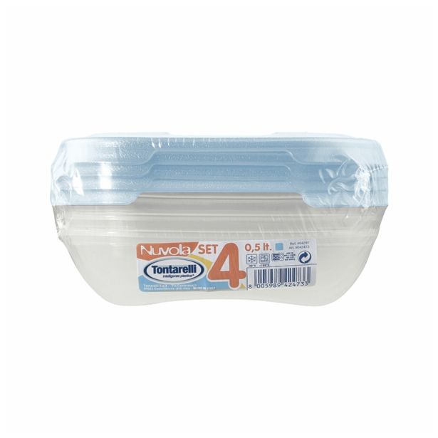 POSODA ZA SHRANJEVANJE TONTARELLI 4X0.5 L 15.8X15.8X7.5 CM NUVOLA KVADRATNA