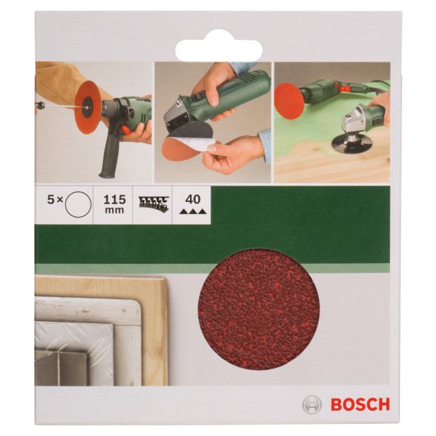 SAMOPRITRILNI BRUSNI DISK BOSCH 5-DELNI SET C430 RDEČ 115MM K40 BREZ LUKENJ