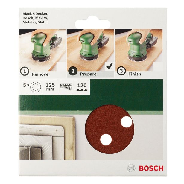 SAMOPRITRILNI BRUSNI DISK BOSCH 5-DELNI SET C430 RDEČ 125MM K120 8 LUKENJ