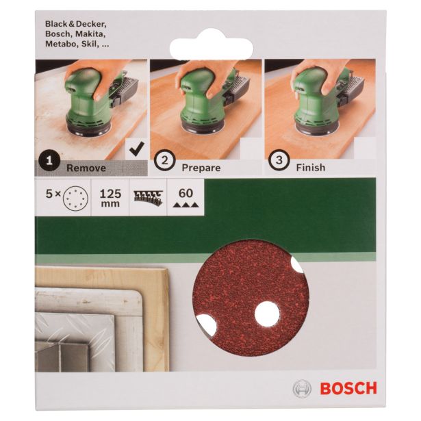 SAMOPRITRILNI BRUSNI DISK BOSCH 5-DELNI SET C430 RDEČ 125MM K60 8 LUKENJ