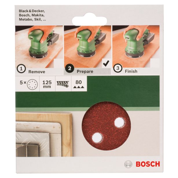 SAMOPRITRILNI BRUSNI DISK BOSCH 5-DELNI SET C430 RDEČ 125MM K80 8 LUKENJ