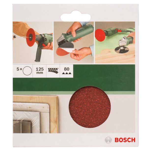 SAMOPRITRILNI BRUSNI DISK BOSCH 5-DELNI SET C430 RDEČ 125MM K80 BREZ LUKENJ