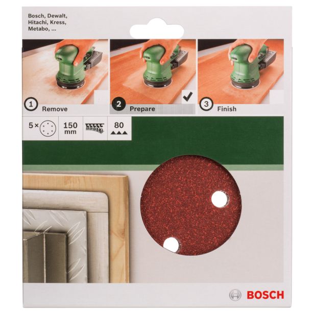 SAMOPRITRILNI BRUSNI DISK BOSCH 5-DELNI SET C430 RDEČ 150MM K80 6 LUKENJ