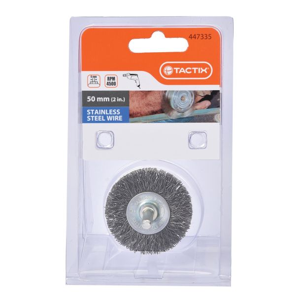 KROŽNA ŽIČNA ŠČETKA TACTIX 50MM INOX 0.30MM OS 6MM