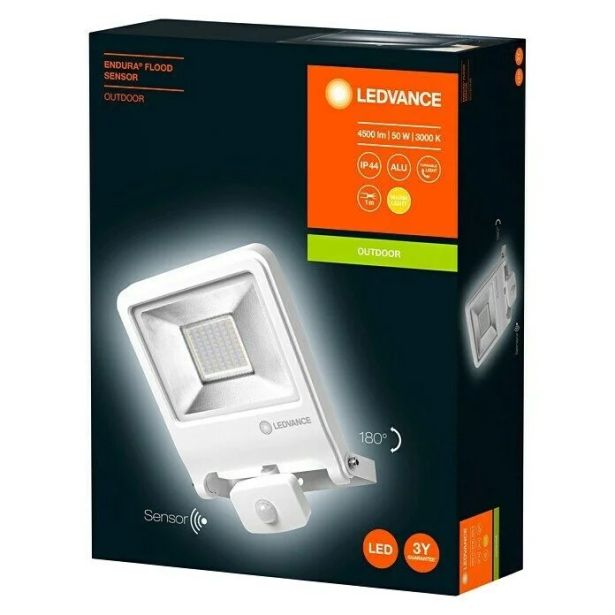 LED ZUNANJI REFLEKTOR LEDVANCE 50W ENDURA FLOOD WT BELI S SENZORJEM