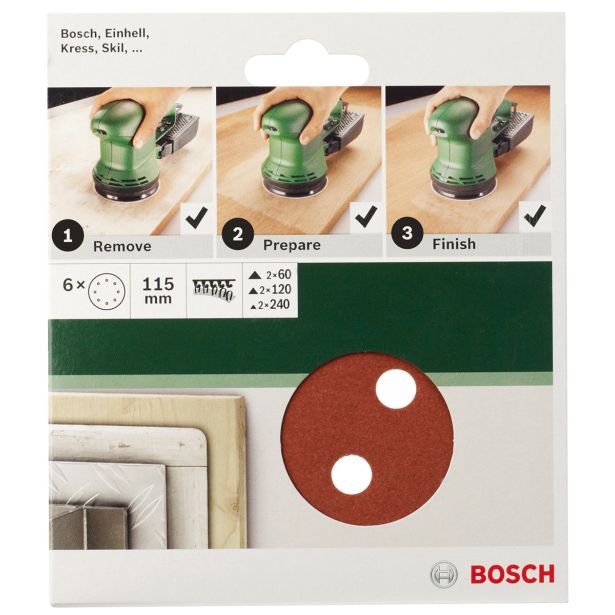 SAMOPRITRILNI BRUSNI DISK BOSCH 6-DELNI SET C430 RDEČ 115MM K60/120 8 LUKENJ