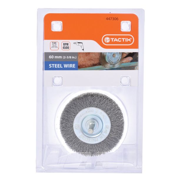 KROŽNA ŽIČNA ŠČETKA TACTIX 60MM FE 0.30MM OS 6MM