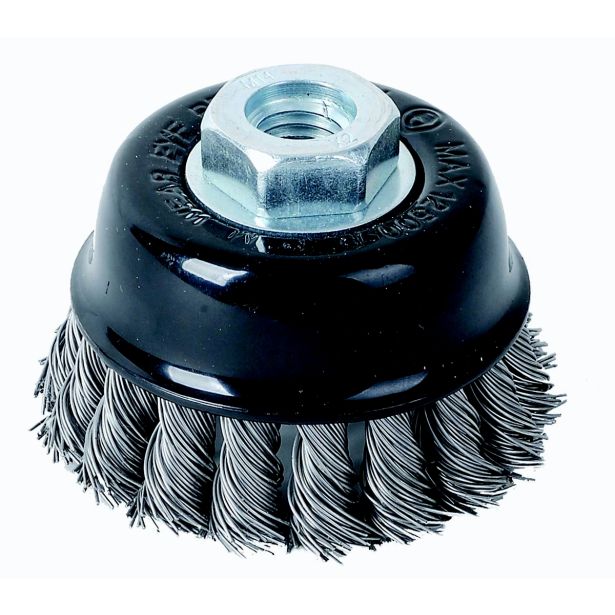 SKODELASTA ŽIČNA ŠČETKA TACTIX 75MM NAVOJ M14 FE 0.50 MM PLETENA ŽICA