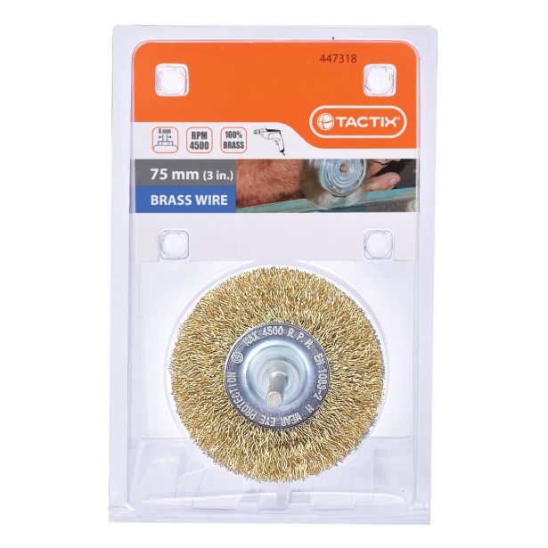 KROŽNA ŽIČNA ŠČETKA TACTIX 75MM OS6MM MEDENINA 0.30MM