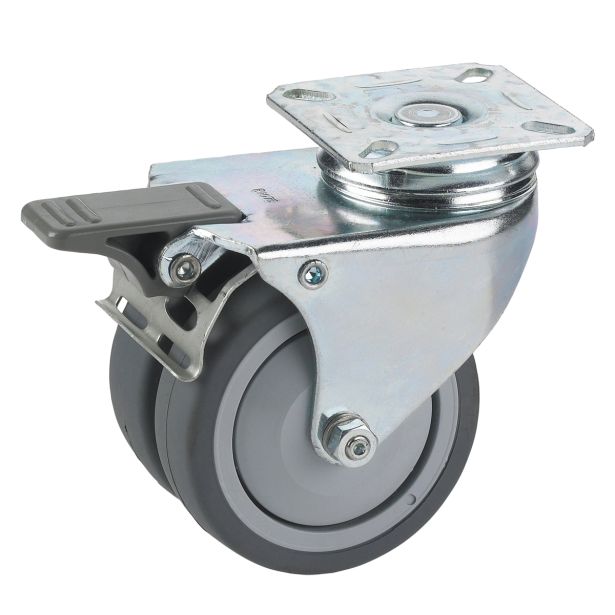 GIBLJIVO KOLO Z ZAVORO DÖRNER + HELMER 75X25MM PLOŠČA 60X60MM DVOJNO PVC KOLO