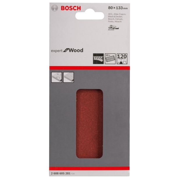 SAMOPRITDILNI BRUSNI LIST BOSCH 10-DELNI SET C430 RDEČ 80X133 MM P120 8 LUKENJ