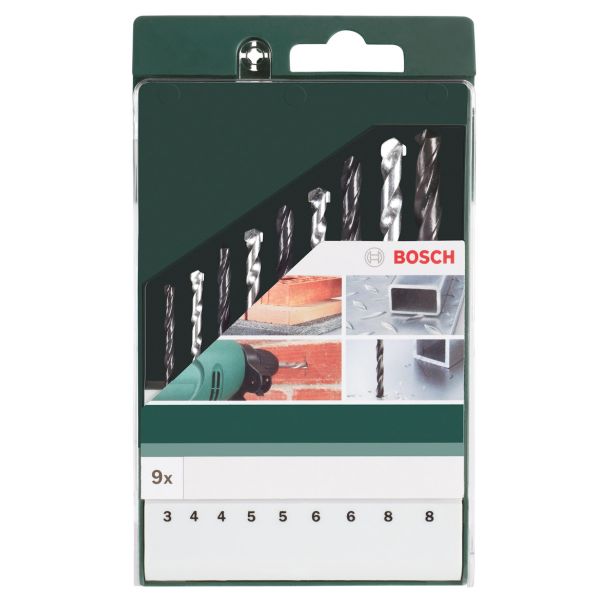 GARNITURA MEŠANIH SVEDROV BOSCH 9-DELNI KOMPLET SVEDROV 3-8 MM HSS-R/KAMEN