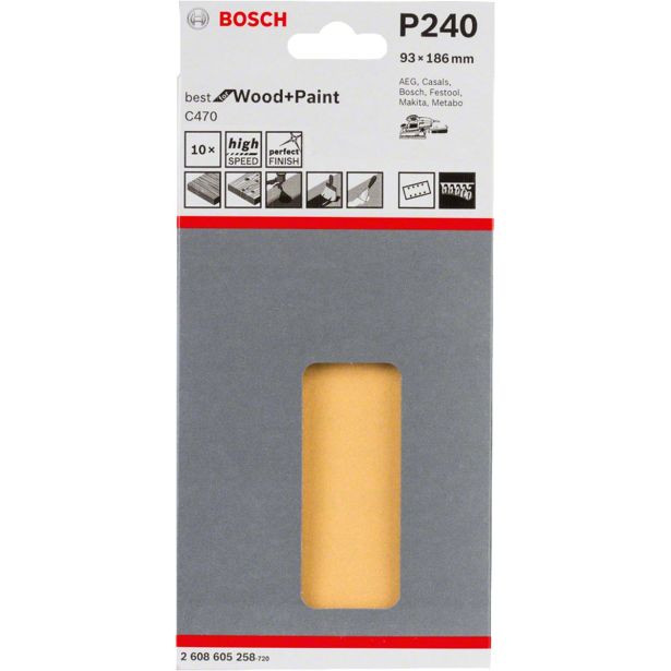 10-DELNI SET SAMOPRITRDILNIH BRUSNIH LISTOV BOSCH 93X185 MM K240 8 LUKENJ RUMENA BARVA ZA LES