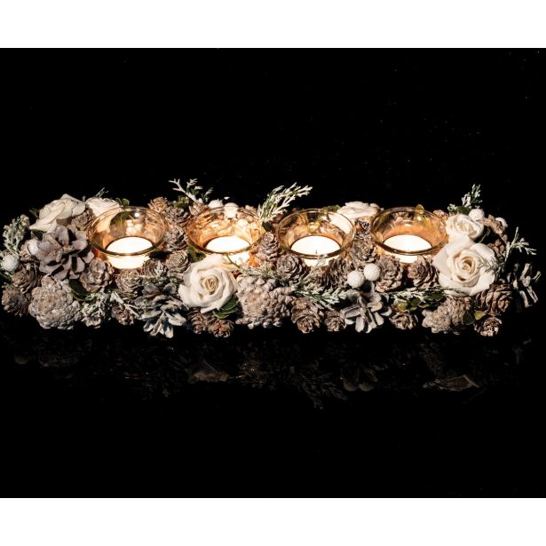 NAMIZNA DEKORACIJA GLOSSTYLE ADVENTNA DEKORACIJA 44 CM S 4 KOZARČKI IN ROŽAMI